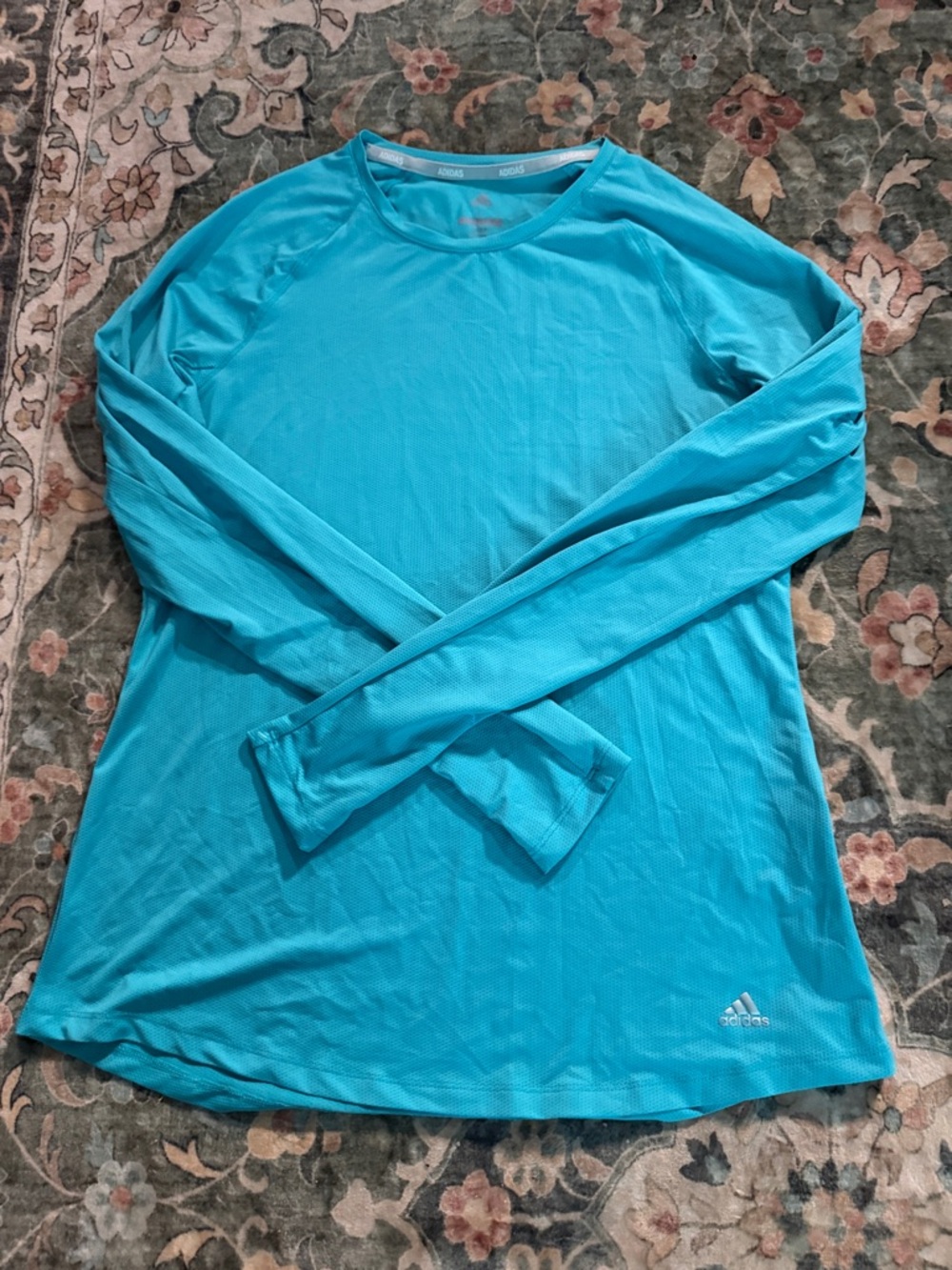 adidas Long Sleeve Performance Top in Bright Teal Blue